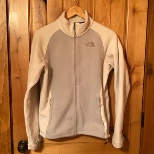 Womens North Face zip up fleece. Medium, gray and cream. Great condition!